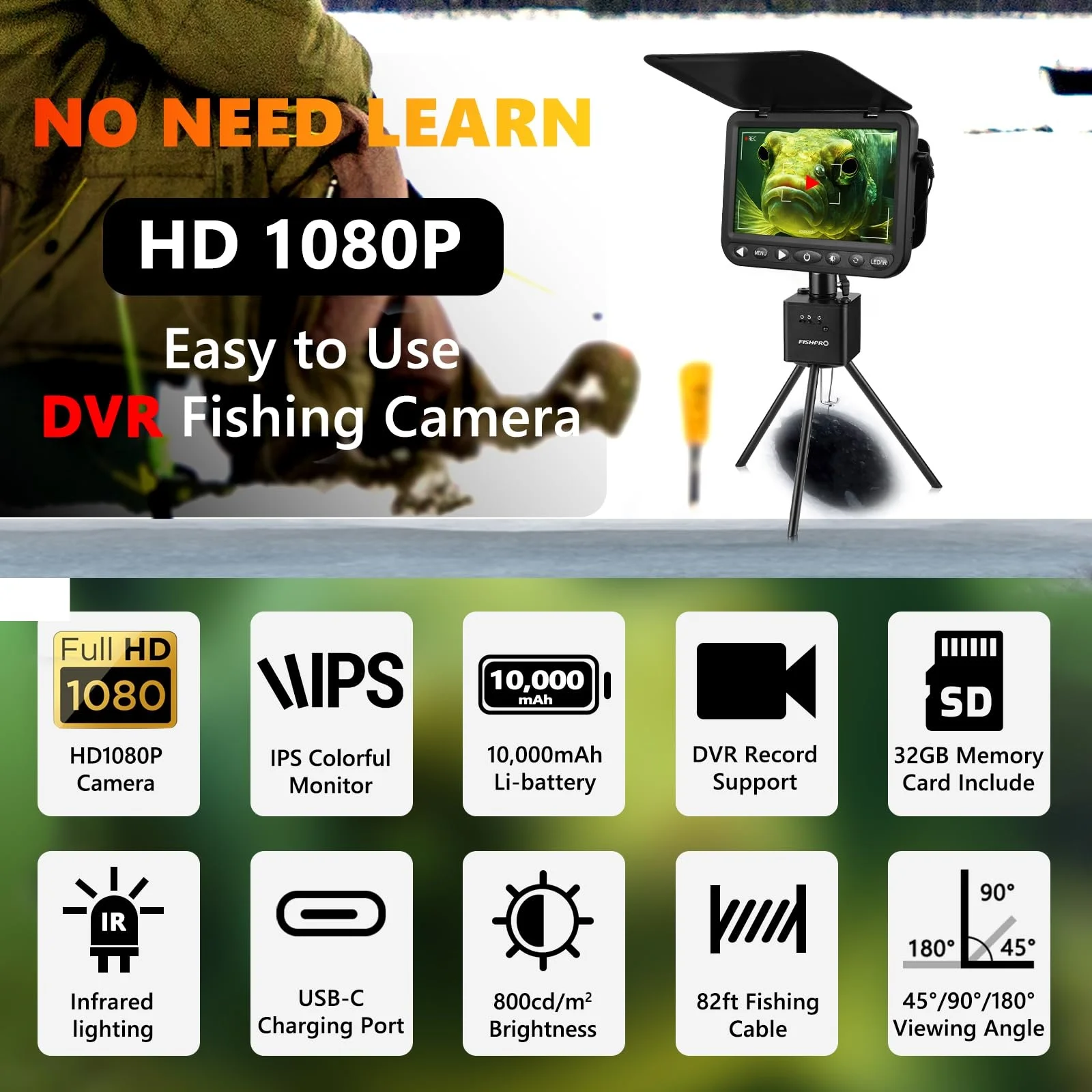1080PHD Underwater Fishing Camera,10000mAh ice fishing camera,IR&LED light winter fishing camera image 6