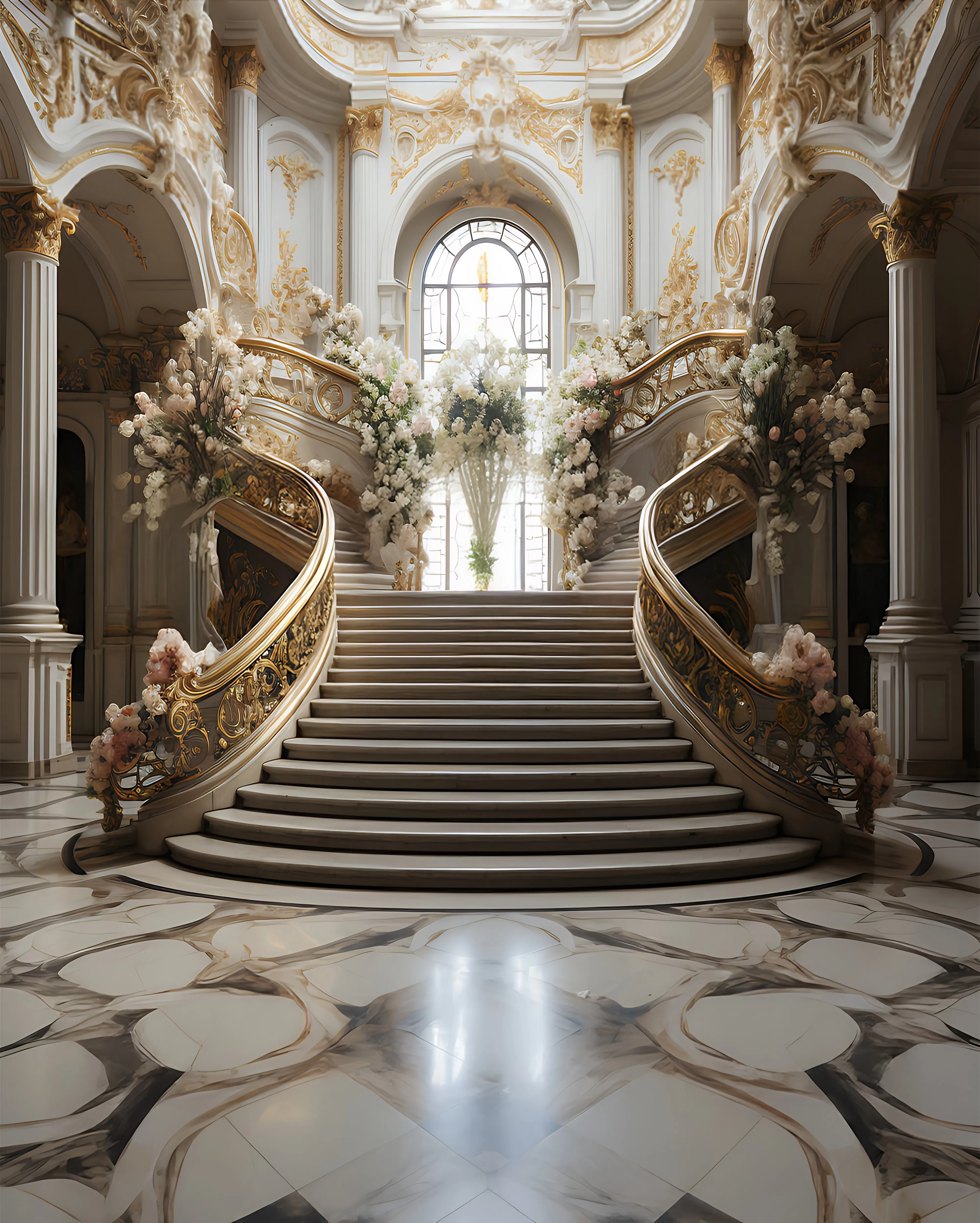 

flower Staircase Castle Stairway white marble palace backdrops computer print wedding Photography Studio Backgrounds