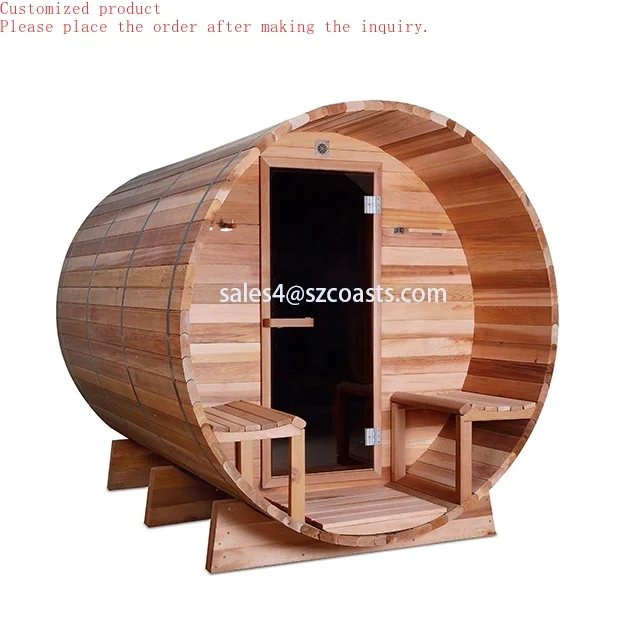 Customization.Hot Sale Outdoor Barrel Sauna Solid Wood Hemlock Cedar Wood Wet Steam Traditional Sauna Room Outdoor Wooden Burnin