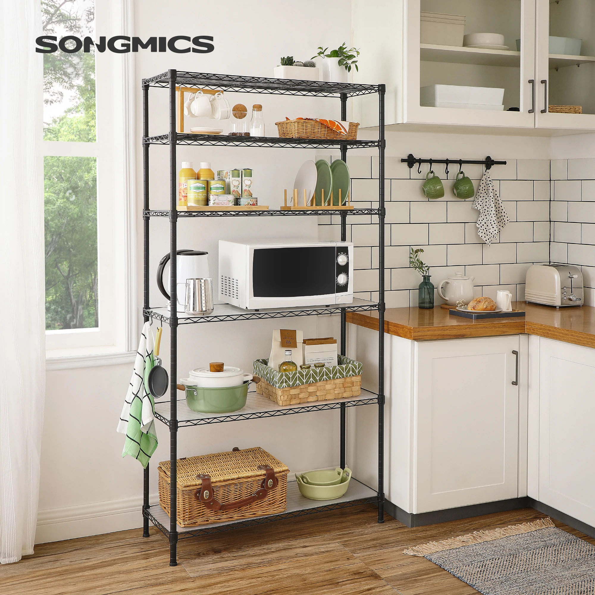 SONGMICS 6-Tier Storage Shelves, Wire Shelving Unit, Kitchen Metal Shelves, Storage Rack with Adjustable Shelves, Shelf Liners