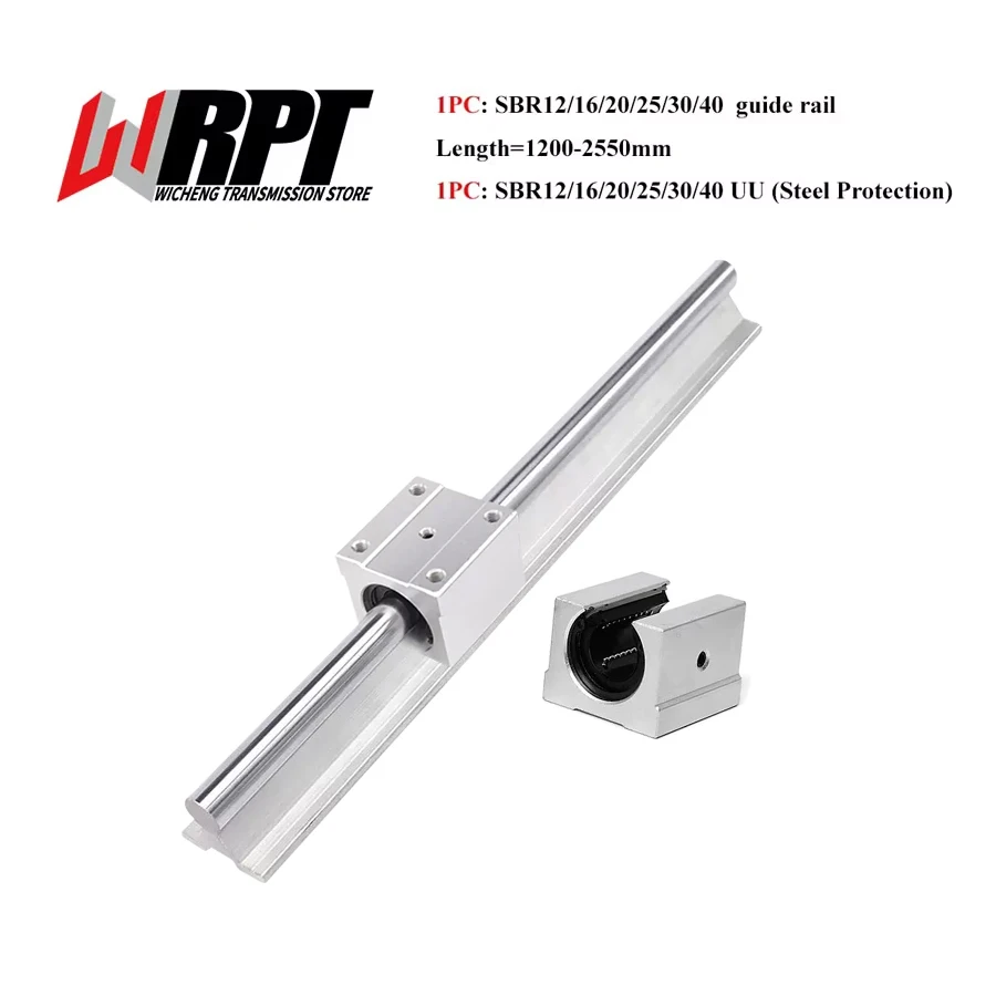 Linear Guide 1PC SBR12 SBR16 SBR20 SBR25 SBR30 SBR35 SBR40+1PC SBR12-40UU Steel Protection Slider Bearing CNC Parts 1200-2500mm