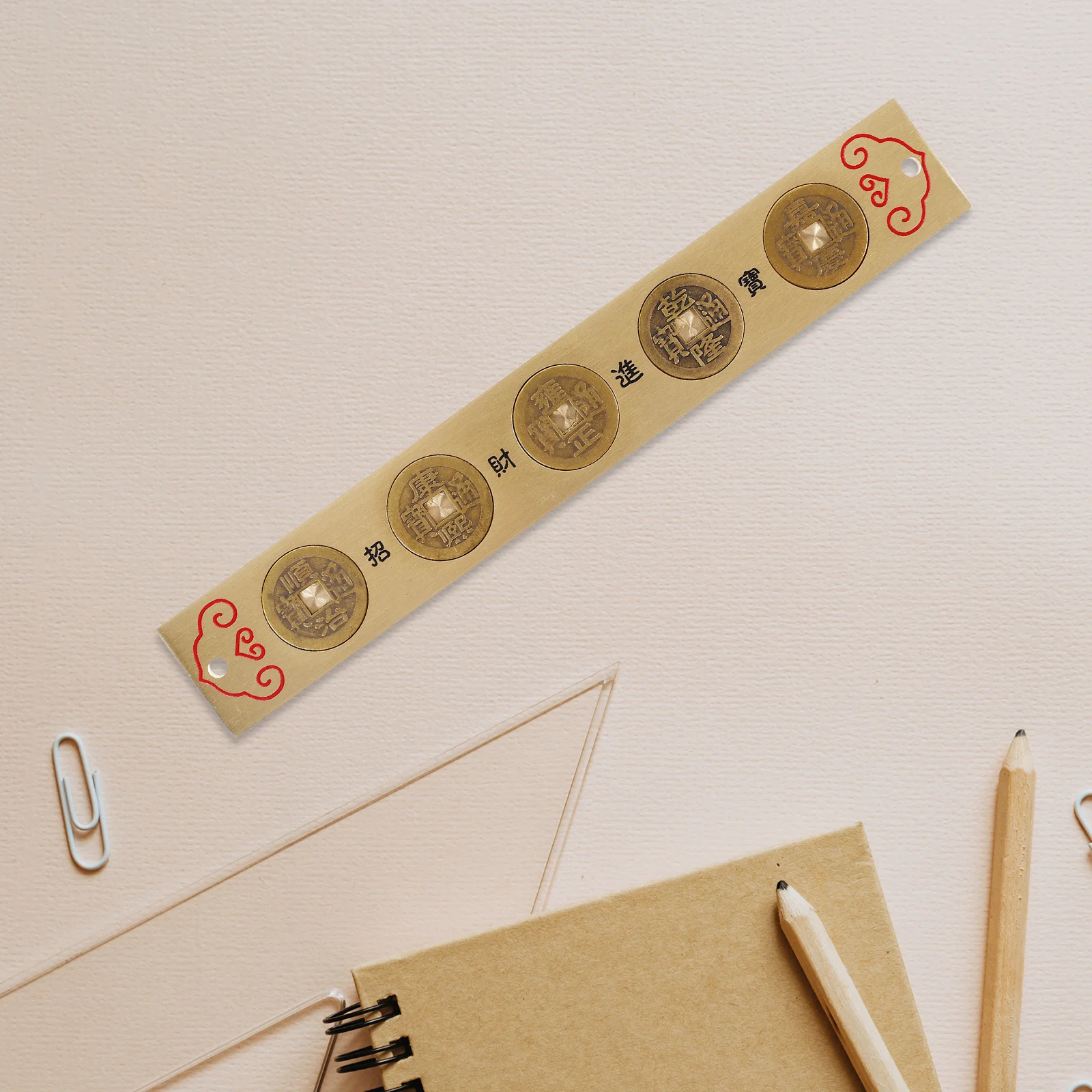 مسطرة نحاسية رائعة أداة رسم صينية تقليدية متعددة الاستخدام للقياسات الدقيقة والديكور الأنيق #3