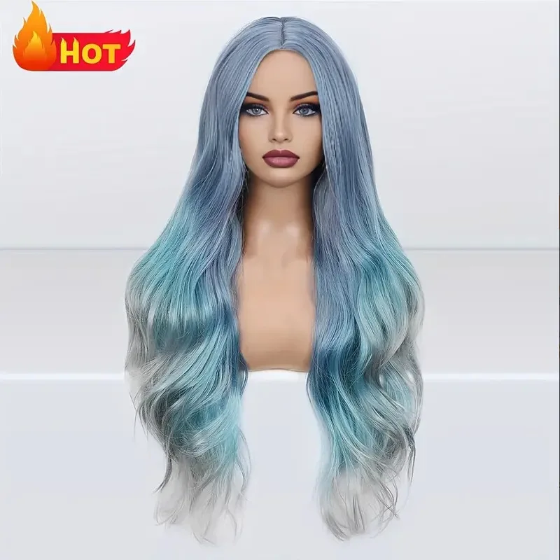 Fashion Gradient Color Synthetic Wig for Cosplay, Anime Wig, COS in Aoyama Style, colorful Long Curly Hair Wig Set