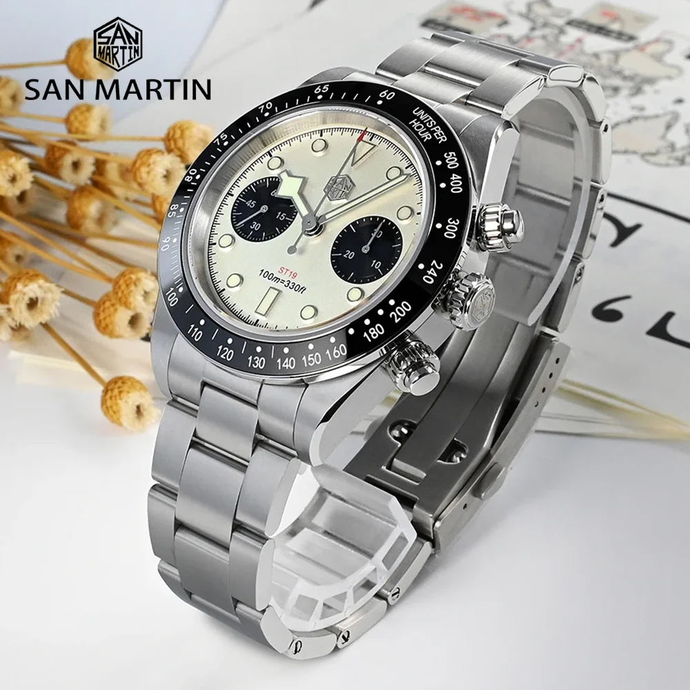 San Martin New 40mm Panda BB Chronograph Men Watch Automatic mechanical watch Manual Sapphire Waterproof 100M Sports watch