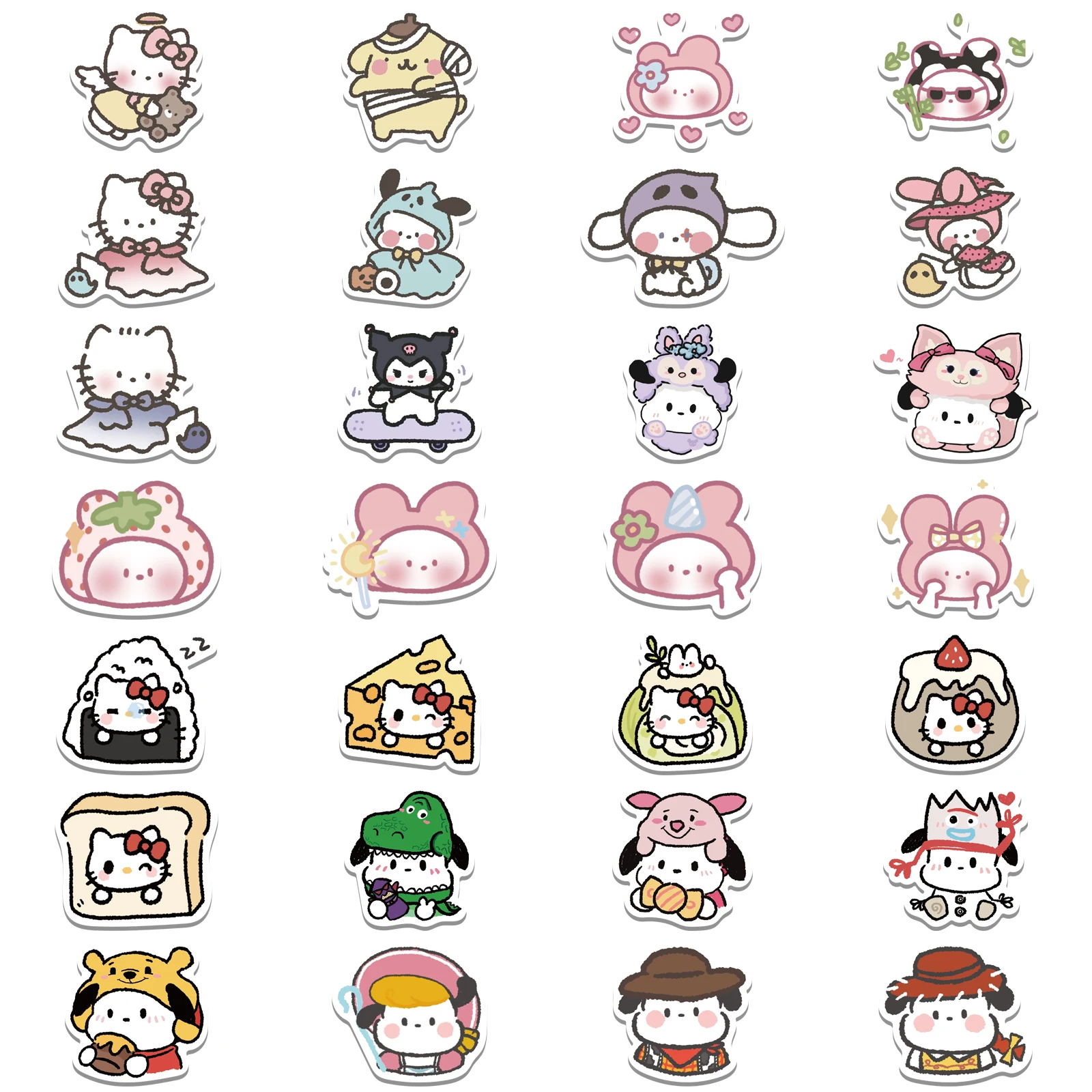 10/30/56PCS Cute Sanrio Crayon Style HelloKitty My Melody Kuromi Stickers Cartoon Decoration Decal Toy DIY Phone Wall Car Laptop