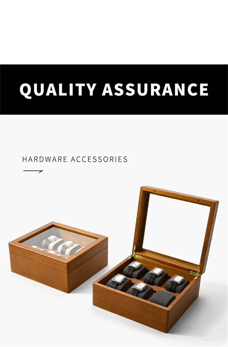Oirlv Wood Watch Storage Box Delicate Dustproof Glass Cover Watch Box Wristwatch Collection Box Display Storage 6-Gird Watch Box