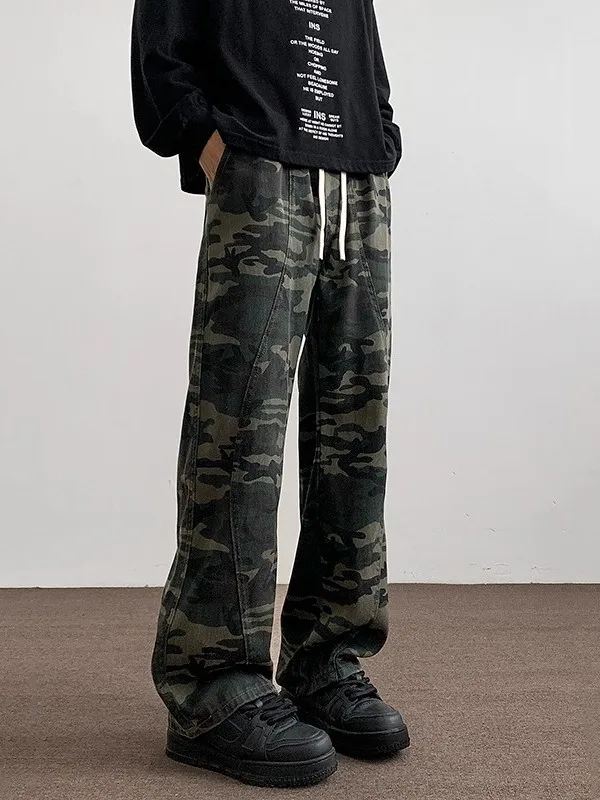 

plus Size Men's Camouflage Workwear Jeans Loose Straight Casual Long Trousers Autumn Faion Retro American Sle