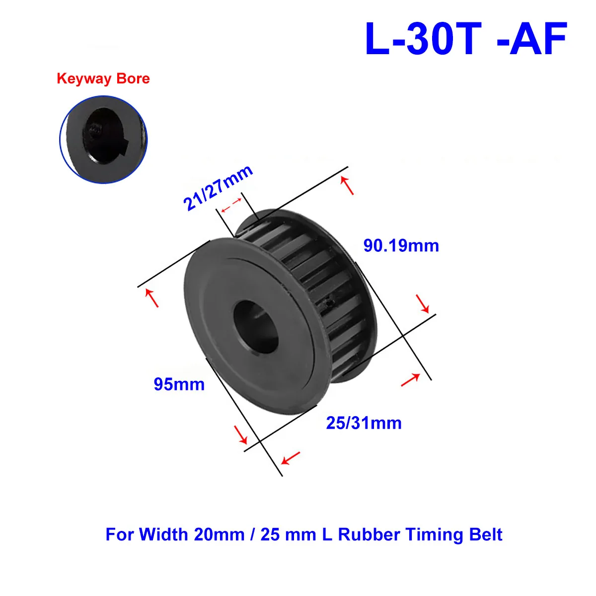 

45# Steel Timing Pulley L-30T Keyway Bore 14~28mm Pitch 9.525mm Synchronous Belt Pulley For Width 20/25 mm L Rubber Timing Belt