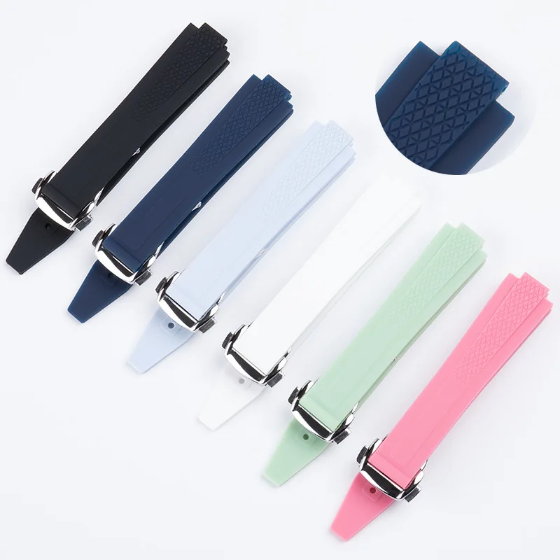 Silicone strap For Longines Conquest 34mm collection L3.430 Series Rubber Watchband Diving ‌Beveled-edge Bracelet 9mm x 17mm