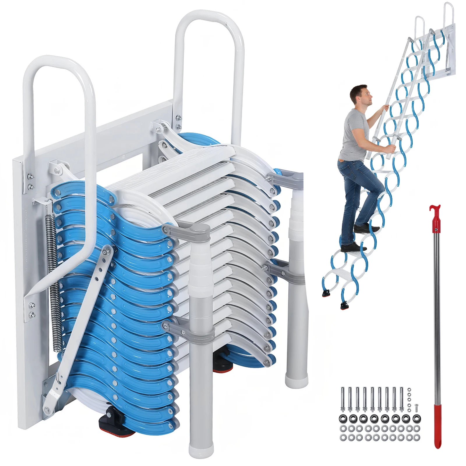

Ceiling Mount Attic Ladder Invisible Telescoping Attic Stairs Manganese Steel Anti-Slip Feet Suitable for Garages Roofs Basement