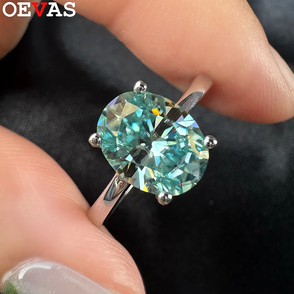 

OEVAS Real 1CT / 2 Carat Oval Aquamarine Moissanite Ring For Women Rhodium Plated 925 Sterling Silver Diamond Fine Jewelry