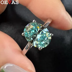 OEVAS Real 1CT / 2 Carat Oval Aquamarine Moissanite Ring For Women Rhodium Plated 925 Sterling Silver Diamond Fine Jewelry