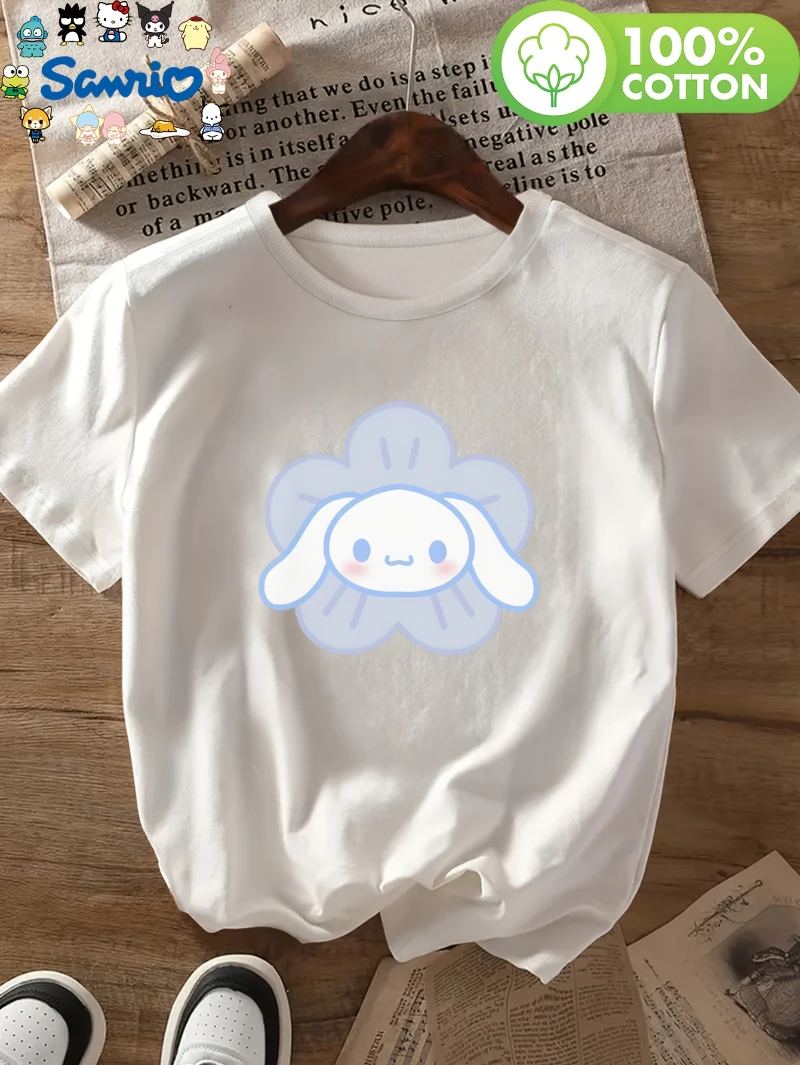 

Sanrio for Hello Kitty&Big Ears Dog T-shirt - Women's Cute Sanrio Character Cotton Comfortable Summer Loose T-shirt