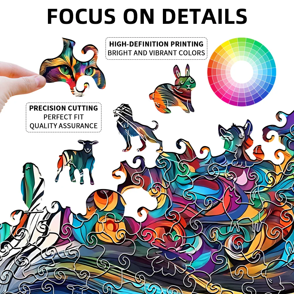 لغز خشبي ملون ورائع للقطط، لعبة ألغاز صندوق خشبي، هدية العيد، هدية عيد ميلاد، هدية الذكرى السنوية