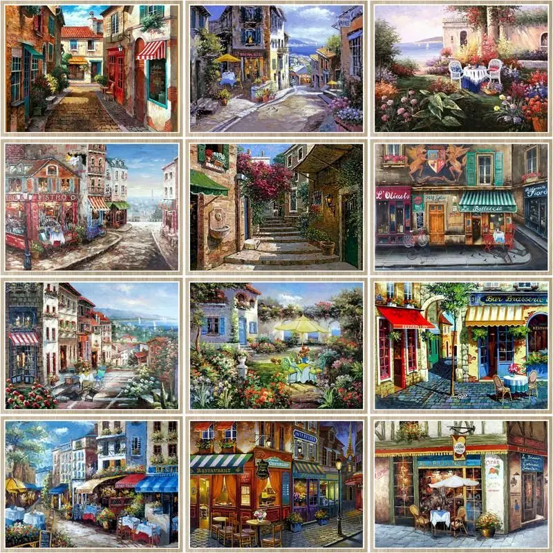 

CHENISTORY Oil Painting By Number Town Landscape Kits For Adults Handpainted DIY Picture By Number On Canvas Home Decor