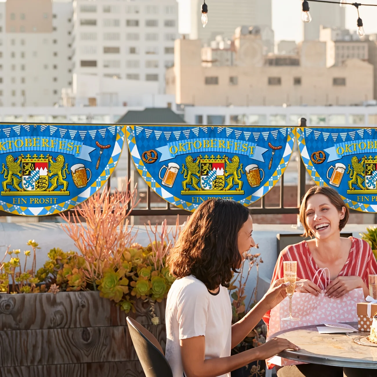 Oktoberfest Decoration Oktoberfest Bunting Beer Festival Pleated Fan Flag Bavarian Check Half Fan Flag Hanging Banners for - Image 4