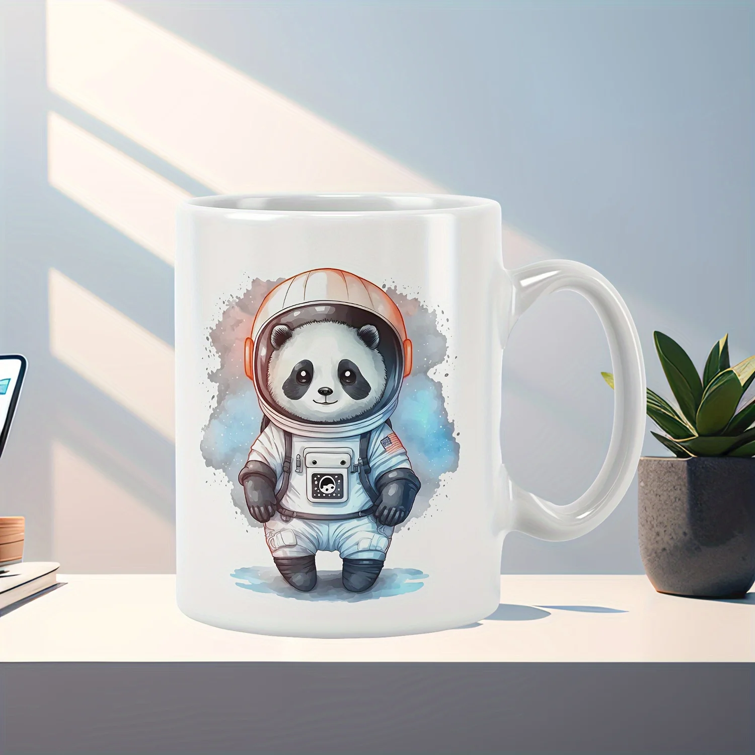 1pc Panda astronaut design mug, machine washable, suitable for everyday use in the kitchen and office.