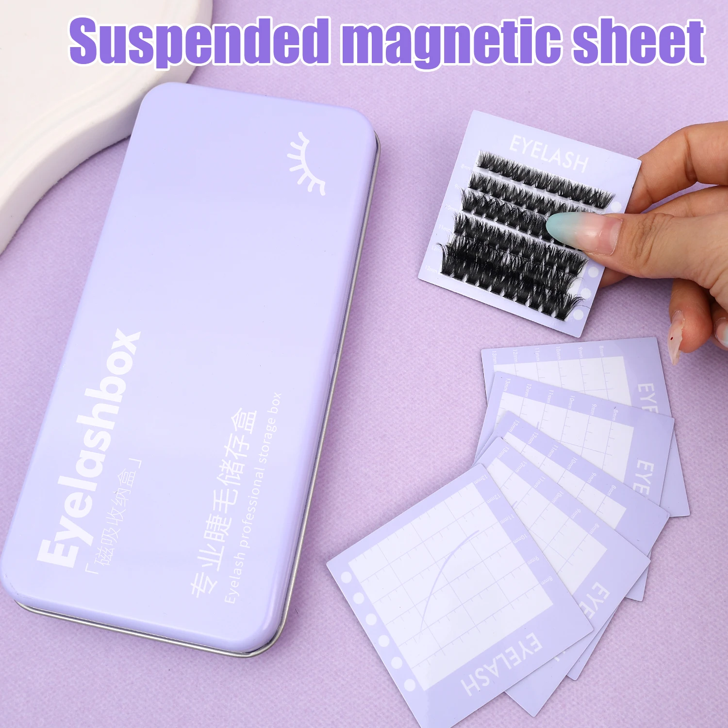 Women Magnetic Storage Box for Eyelash Iron Storage Box and Suspended Magnetic Sheet Set False Eyelashes Extension Storage Tools