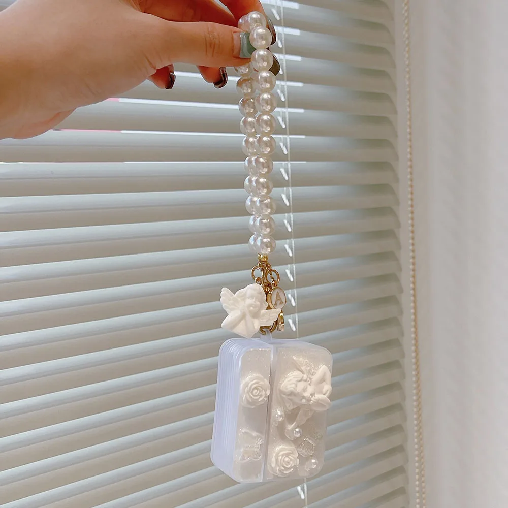 INS Flower Butterfly Angel Gem Epoxy Earphone Case with Pearl Bracelet For Apple Airpods 1 2 3 Pro 2nd Headset Protective Cover