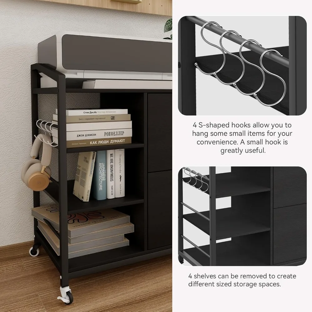 Lateral File Cabinet with 2 Drawer,  Rolling Wood File Cabinet with Lock for Letter/A4 File, 6 Storage Shelves with Power Strip