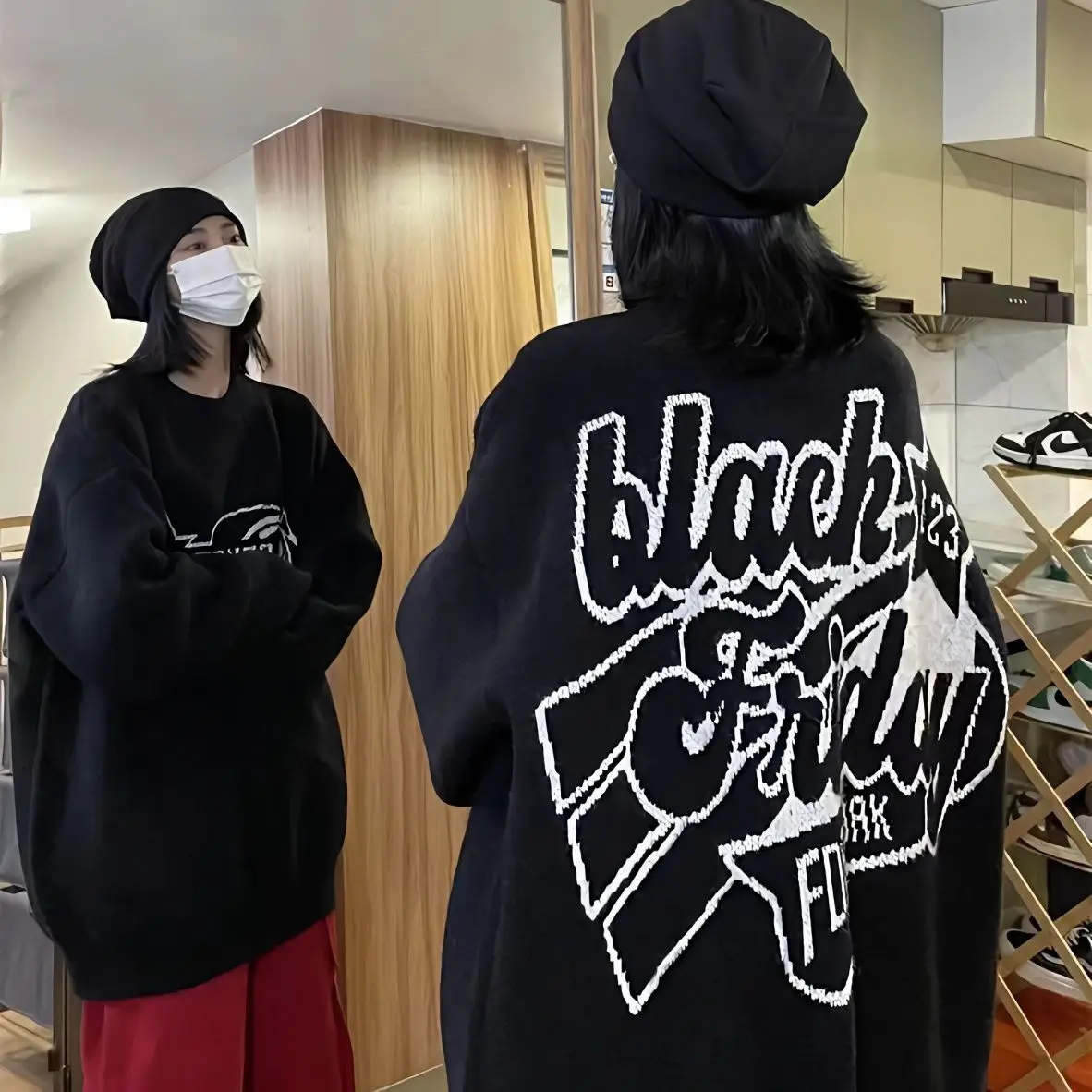 Deeptown-sudaderas con capucha góticas de gran tamaño para mujer, ropa de calle Harajuku Hip Hop, sudaderas con gráfico negro, Tops holgados informales con cuello redondo, ropa de calle Grunge