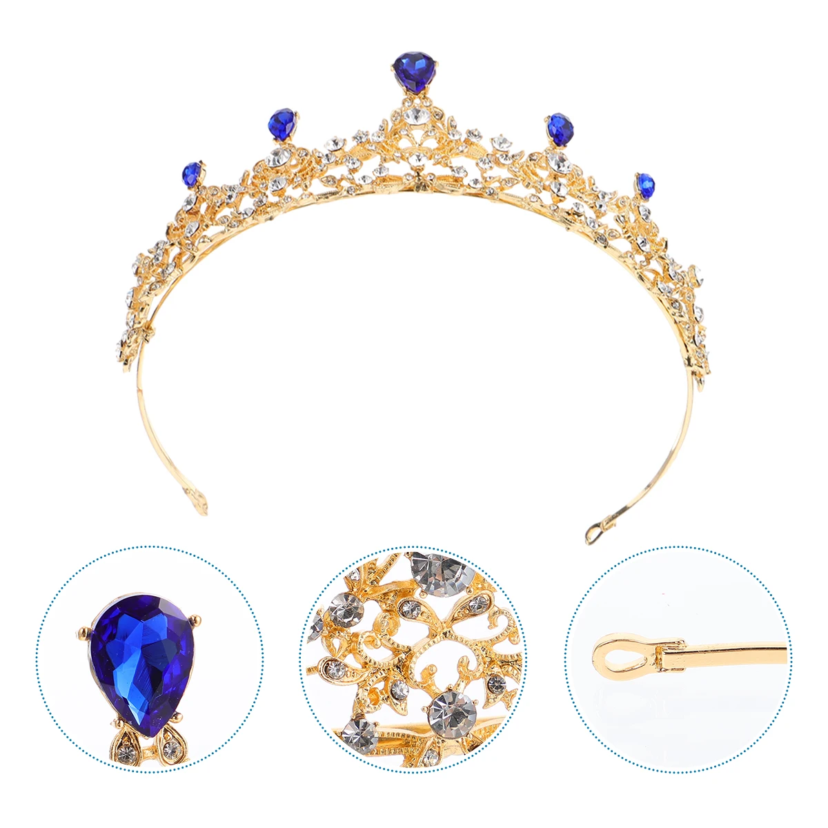 

Vintage Crystal Crown Bridal Women Wedding Hair Decor Blue Color Durable Comfortable Chic Exquisite Design