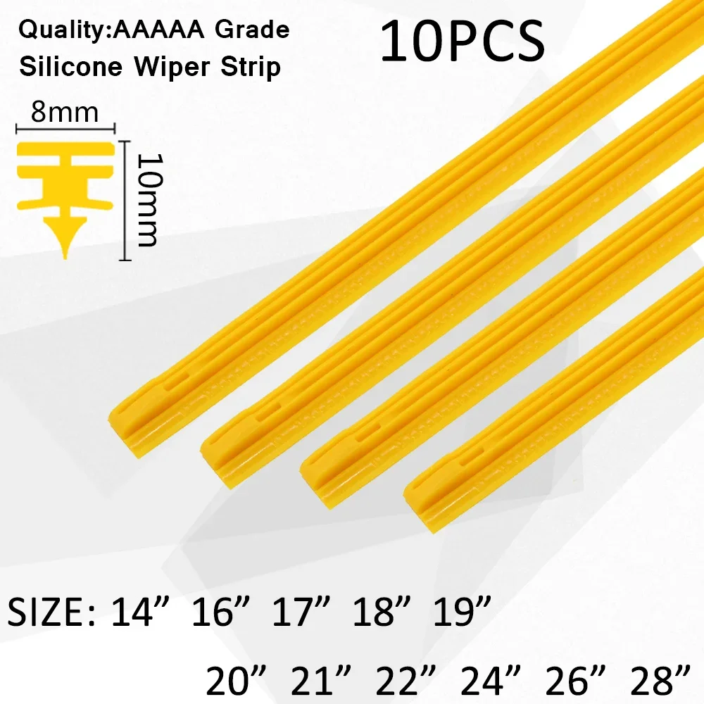 10pcs Car Windshield Wiper Filler Yellow High Quality Silicone Strip Refill 8mm 14