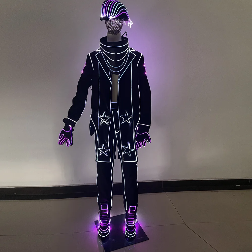 

LED Fiber Optic Costume Suit for Adults Glow in The Dark Party Wear Light Up Disco Halloween Christmas Rave Dance (USB/Battery)