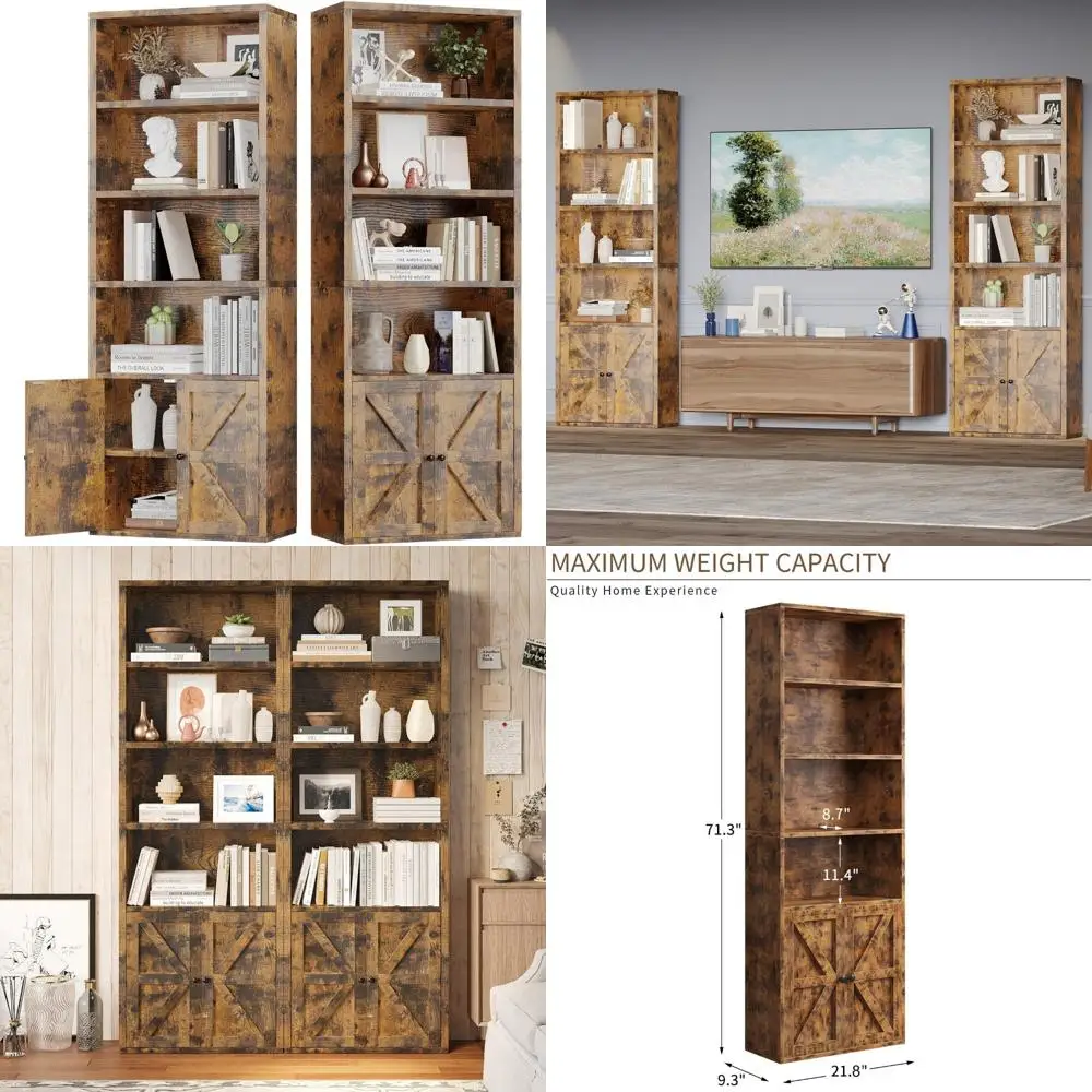 6 tier bookshelves and bookcase with doors industrial set of 2 double wide floor standing book shelf 71