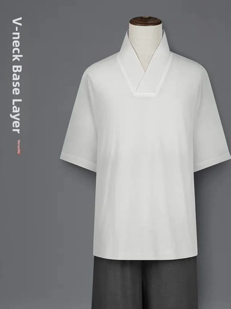 nova-camiseta-masculina-de-manga-curta-em-seda-gelada-estilo-chines-daofu-com-gola-v-tamanho-grande-traje-tradicional-hanfu