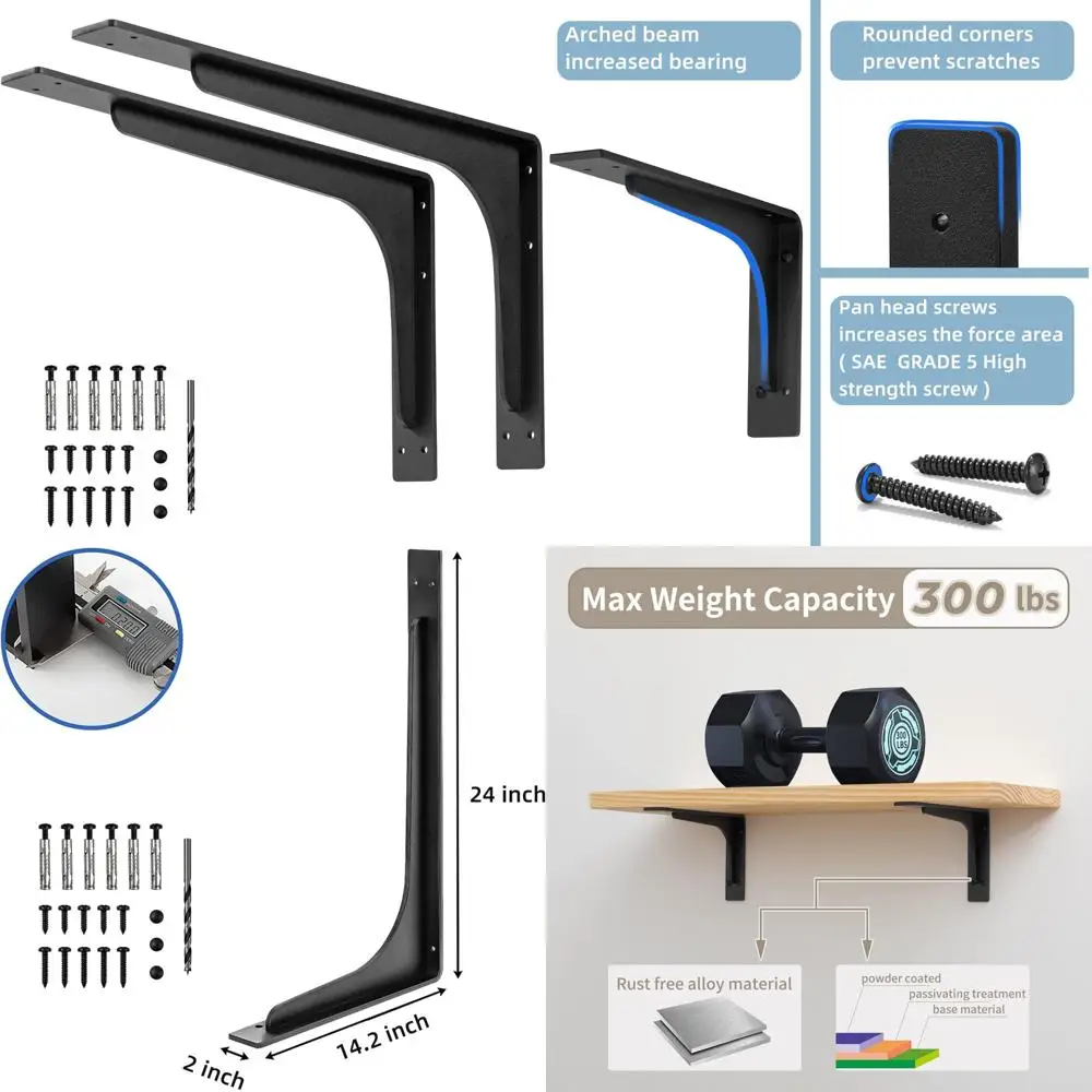 دعامات أرفف معدنية شديدة التحمل على شكل حرف L، 24 × 14.2 بوصة، سبيكة ممتازة، تركيب عالي القوة، دعم زاوية عمودية #1