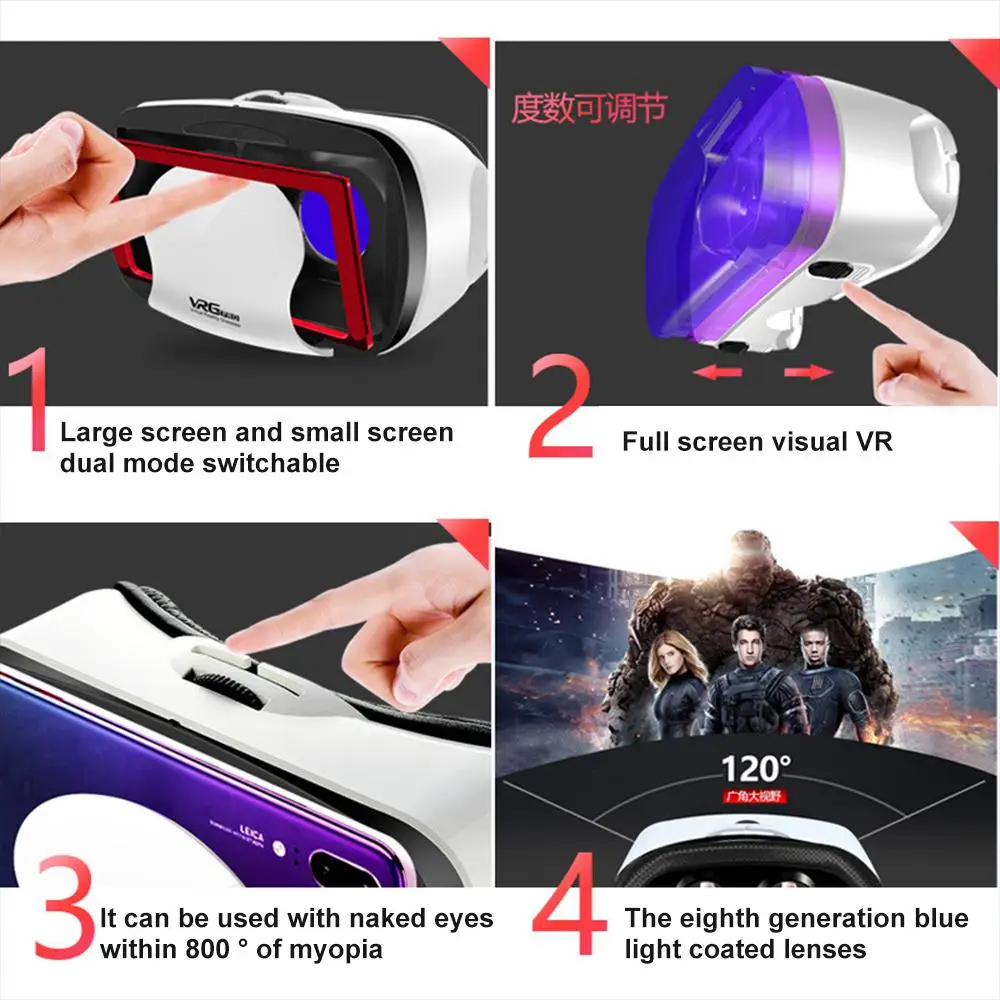 Visible Wide Angle For 5 To 7 Inch Smartphone Devices Vr Controller Vrg Vr Glasses Smart Gift 3d Virtual Reality Helmet