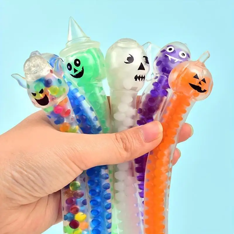 1/6 Pcs Halloween Pumpkin Squeeze Toys Colorful Beaded Stretchy Rubber Bracelets Toy Stress Relief Novelty Halloween Gifts