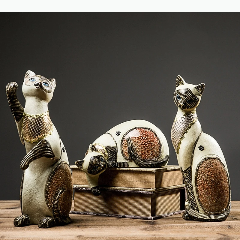 Statue de chat siamois créative, adorables ornements animaux, décoration de bureau, artisanat moderne, sculpture en résine de chaton, décor esthétique pour la pièce
