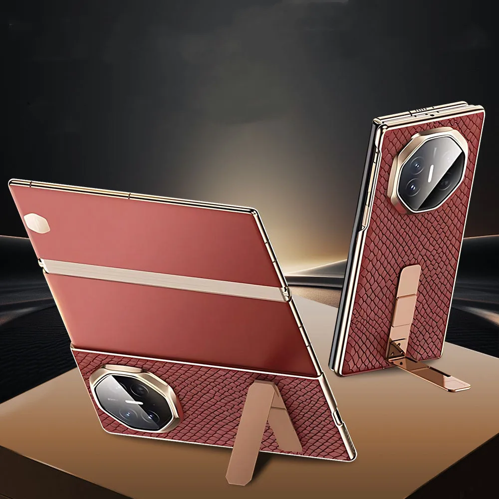 حافظة من جلد البقر الأصلي بنمط الثعبان لهاتف هواوي ميت XT XTs غطاء خلفي بحامل دوار