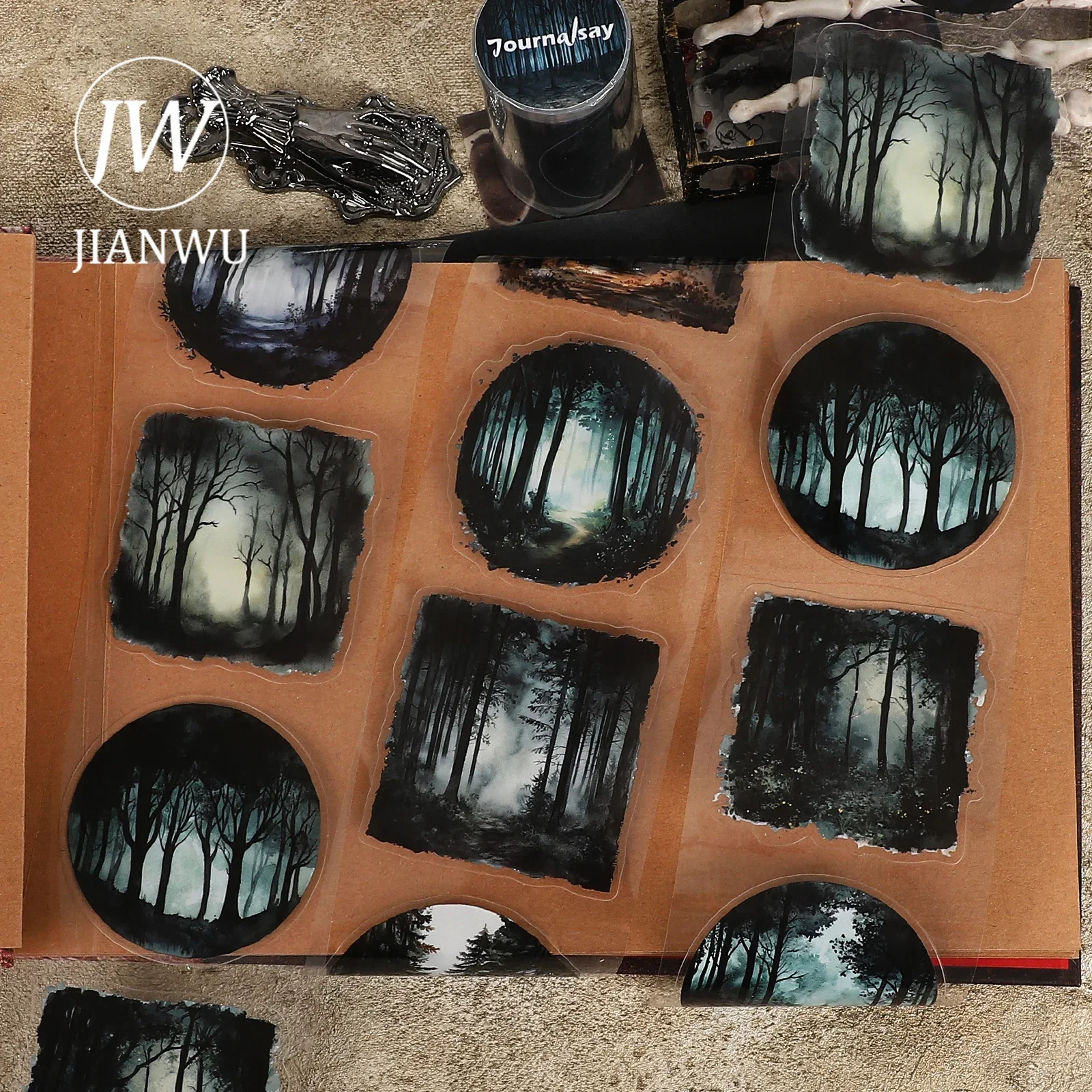 JIANWU 80mm*198cm Vintage Dark Forest Landscape Material Collage Scrapbooking PET Tape Creative DIY Journal Stationery