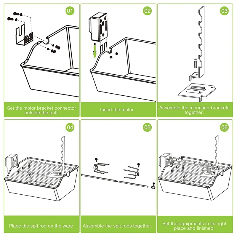 Rotisserie Grill Kit Universal Grill With 71.12 Cm Spray Rod Complete Bracket And Universal Grill Fixing Screws-US Plug