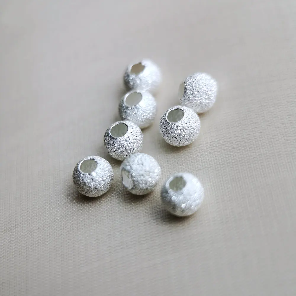 5pcs 925 Sterling Silver Dull Polish Round Beads for DIY Bracelet Necklace Making Fine Jewelry Finding