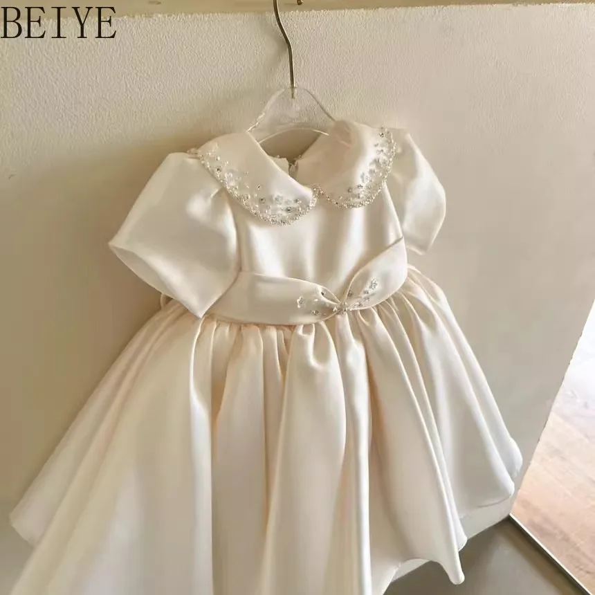 

Children's Dress 2026 New Satin Simple Piano Performance Girls Party Dresses Summer Kawaii Ball Gown Girl Birthday Dress