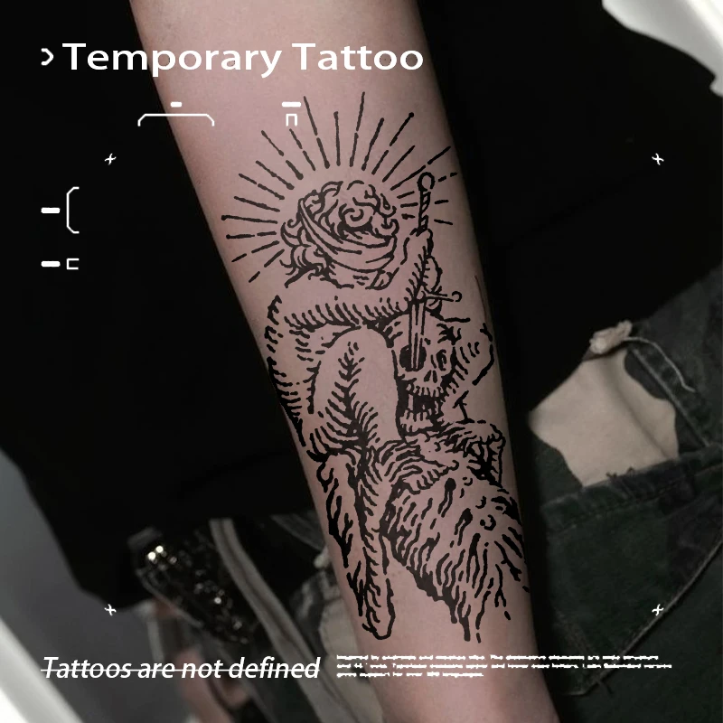 Gothic Blind Justice Skeleton Herbal Juice Tattoo Waterproof Temporary Tattoos Long Lasting Fake Art Sticker for Arm Adult Decal
