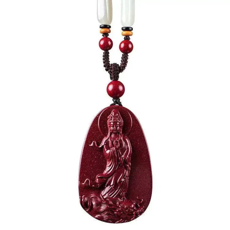 

Fashion Cinnabar Jade Guanyin Pendant Necklace Jewellery Chinese Healing Women Man Luck Gift Sweater Chain