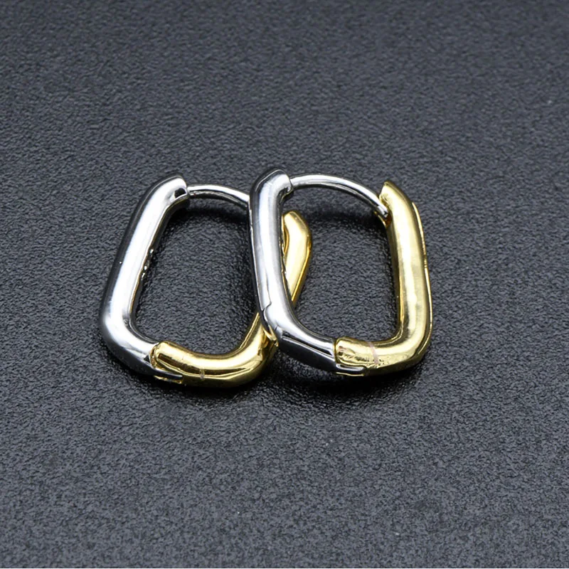 Unique Design Anti Rust Bicolor Two Tone Double Color Gold Rhodium Plated Smooth Rectangle Hoop Earring for Women Girl