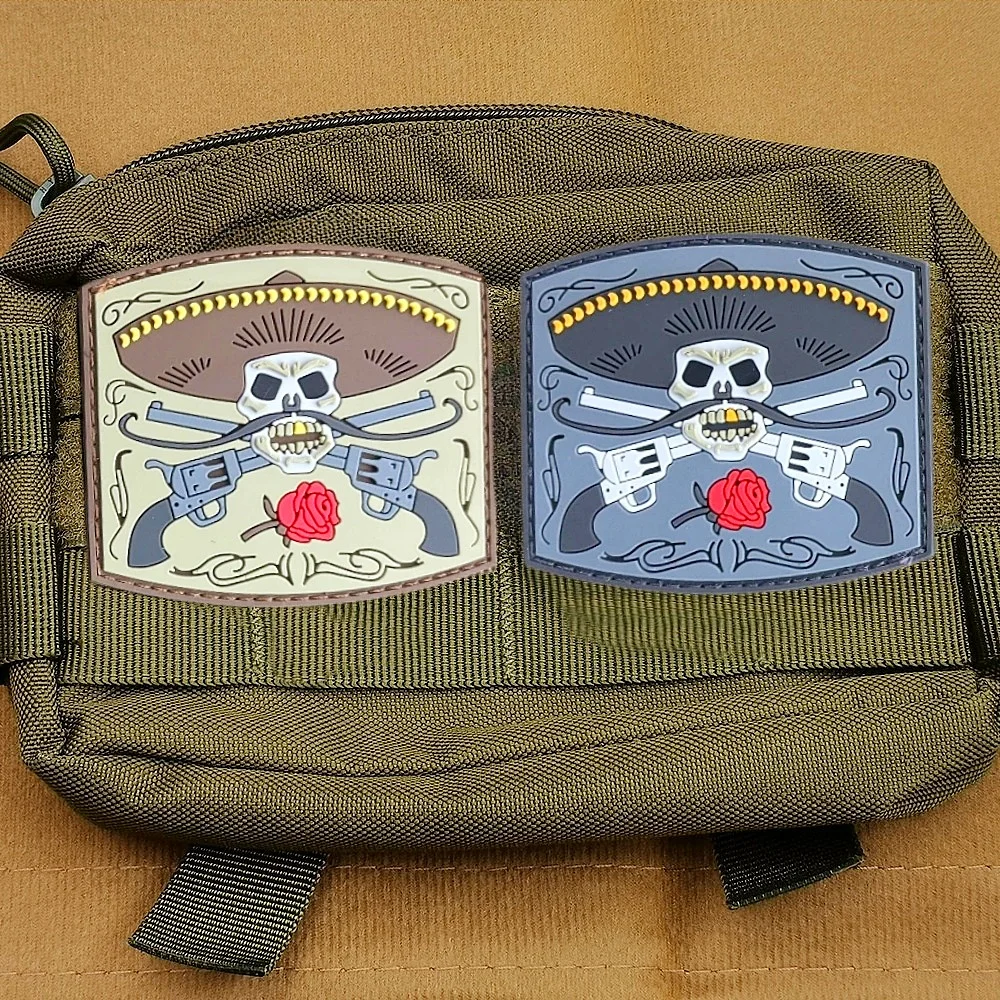 

Gun Rose Skull Patches Tactical Morale PVC Emblem Backpack Hook and Loop Sticker