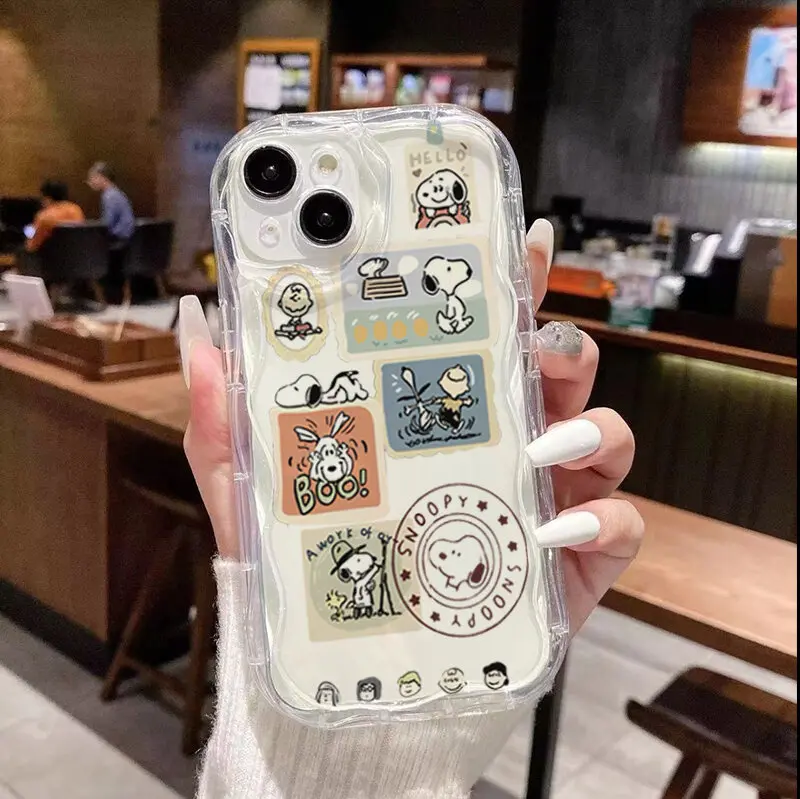 Cartoon Snoopy Love Wavy Side Case For OPPO Reno 11 12 10 Pro 12F 11F A3X A60 A78 A58 A35 A36 A54 A53 A17 A16 A79 A5S A3S Cover