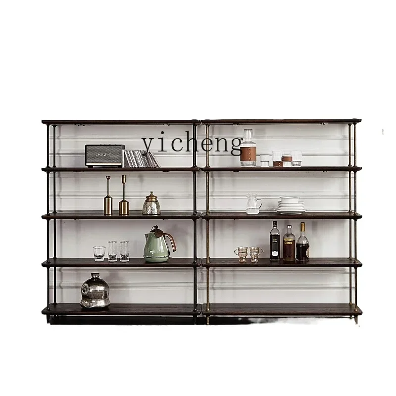 Industrial Style Bookshelf Display Rack Oak Cast Iron Storage Four-layer Partition Bookshelf Expression Furniture