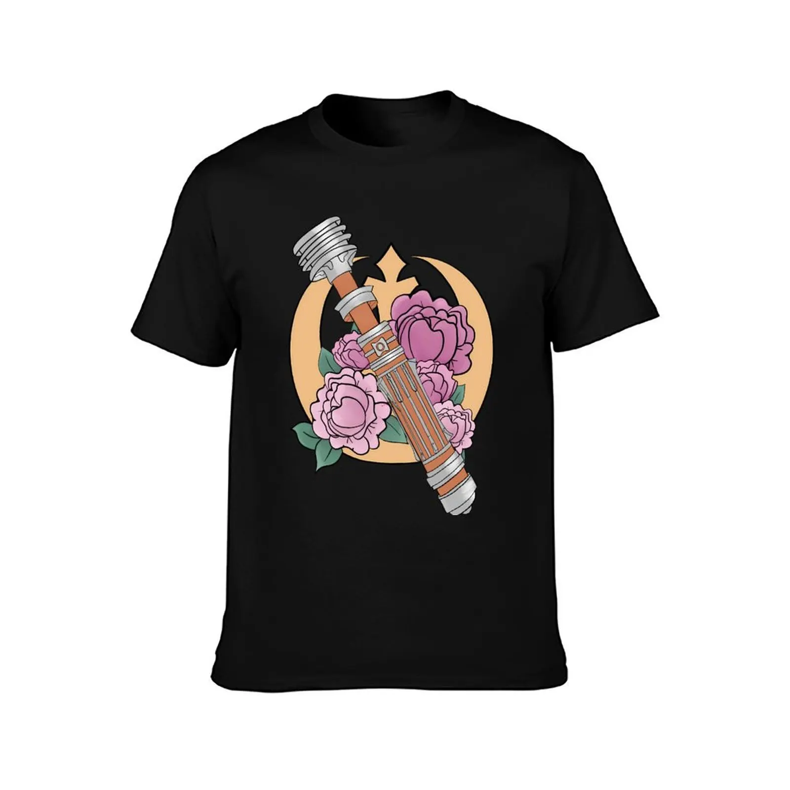 Space Mom Space Sword on Peonies Leia Organa's Lightsaber Fan Art T-Shirt Comfortable Basic Crew Neck Tee T-Shirt