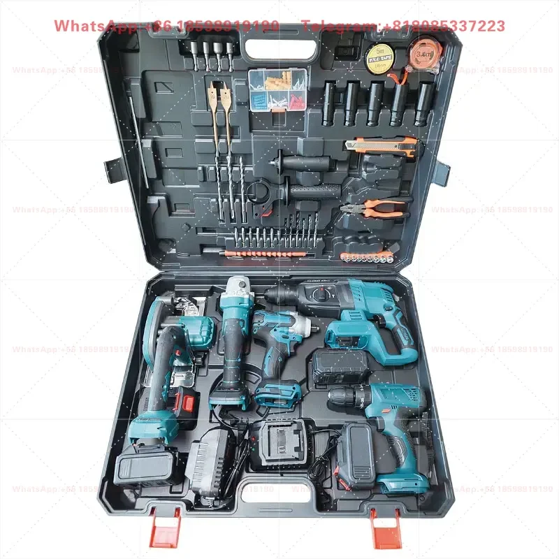 Rechargeable Lithium Battery Electric Tool Combo Set Cordless Hammer Drill Angle Grinder Impact Wrench Multi Power Tools Kit