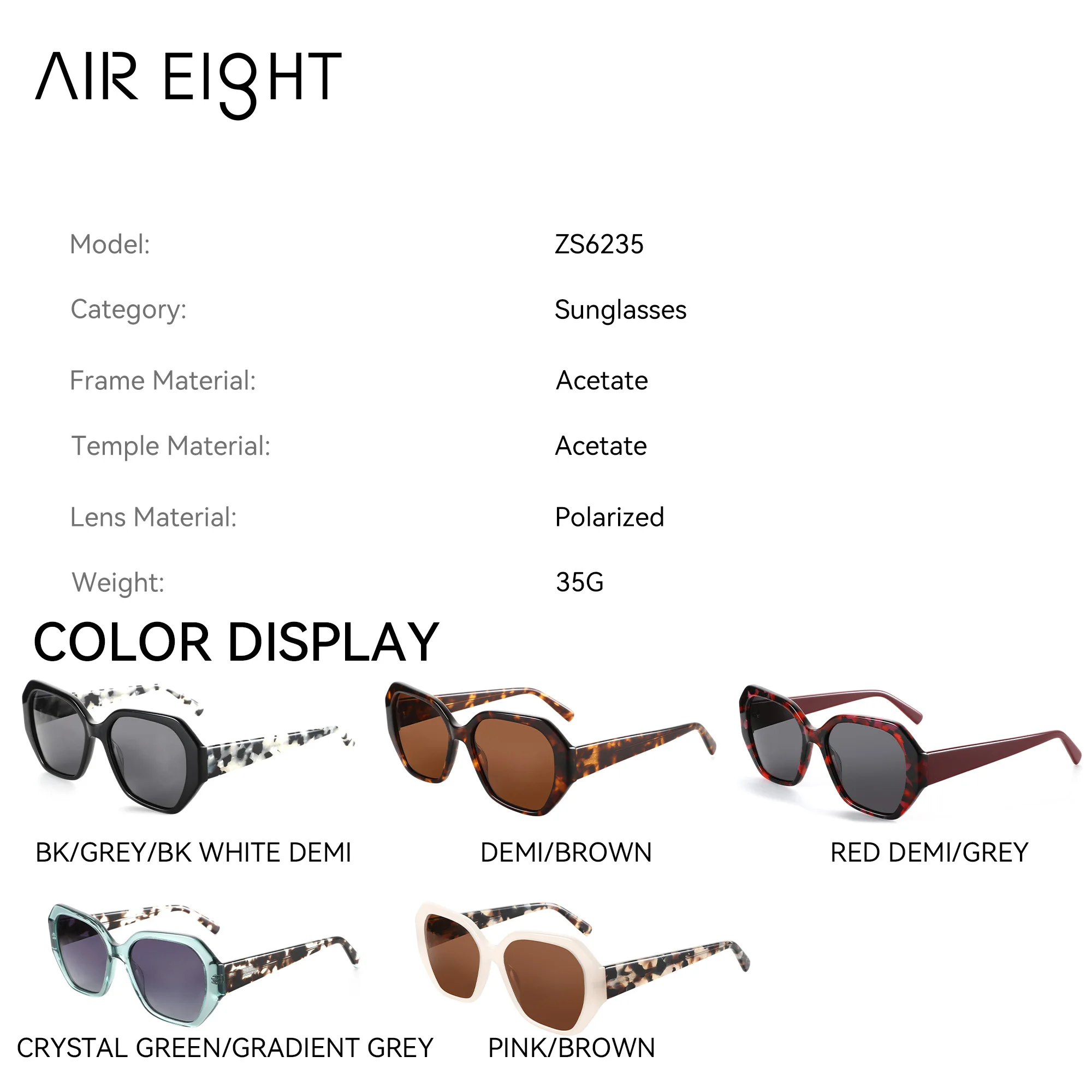 AIR EIGHT Polygon Acetate For Women Prescription Sunglasses Polarized UV400 Progressive Lenses Elegant Glasses
