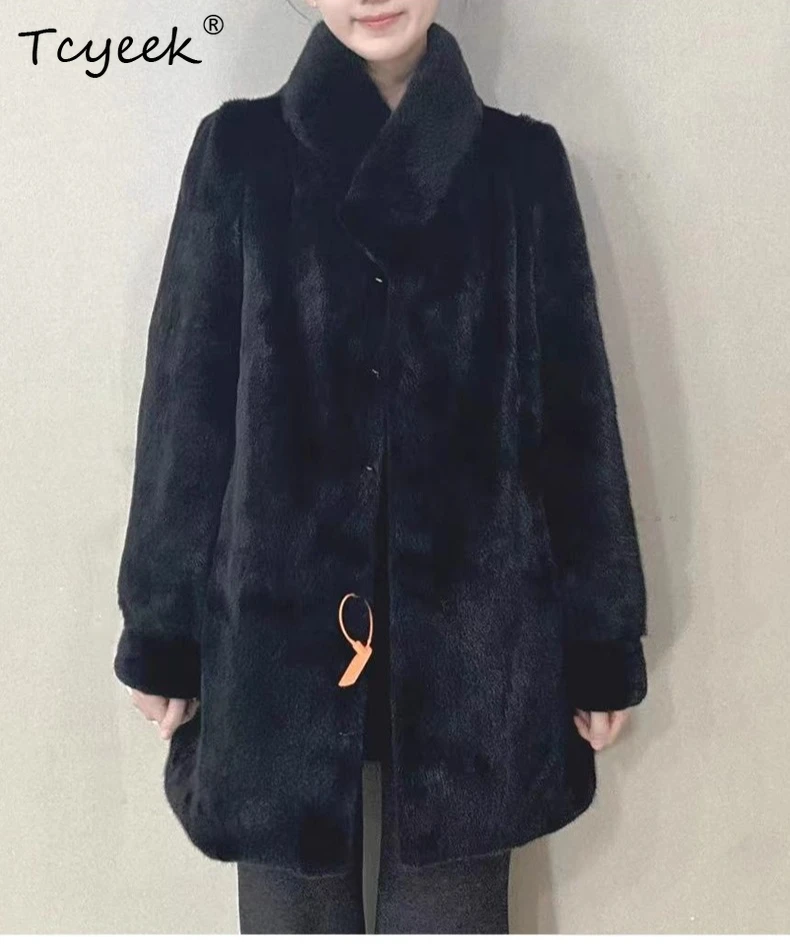 Tcyeek الراقية معطف فرو المنك الطبيعي النساء الملابس الشتوية منتصف طويلة معاطف الفرو الحقيقي النساء الباردة واقية جديد في معاطف Fourrure فام #3