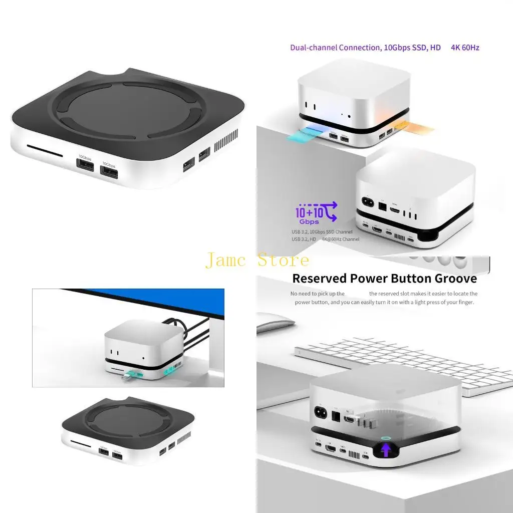 LX0B Desktop Organizers Dock for Mini M4Pro Including Stand Function Aluminum Build